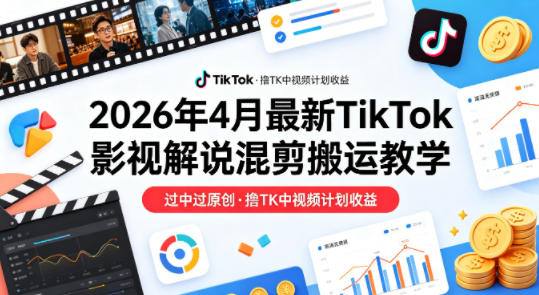 26年4月最新TikTok影视解说混剪搬运教学，过中过原创，撸TK中视频计划收益 - 觅资源