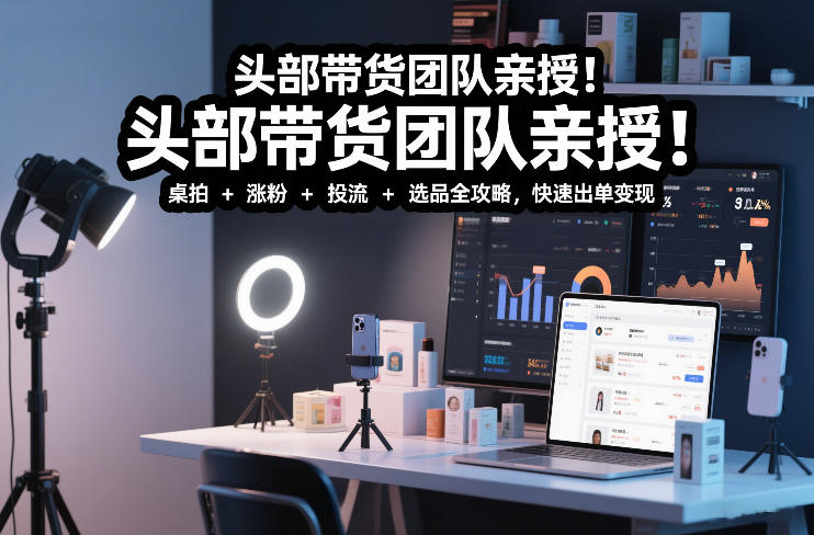 头部带货团队亲授！专业短视频实拍带货课：桌拍+涨粉+投流+选品全攻略，快速出单变现，月入2w+|YX网创