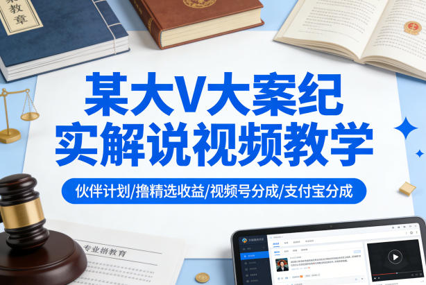 某大V大案纪实解说视频教学，可做伙伴计划、撸精选收益，视频号和支付宝分成计划均可 - 觅资源