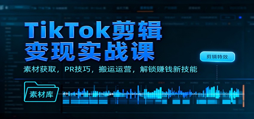 TikTok剪辑变现实战课：素材获取，PR技巧，搬运运营，解锁赚钱新技能|YX网创