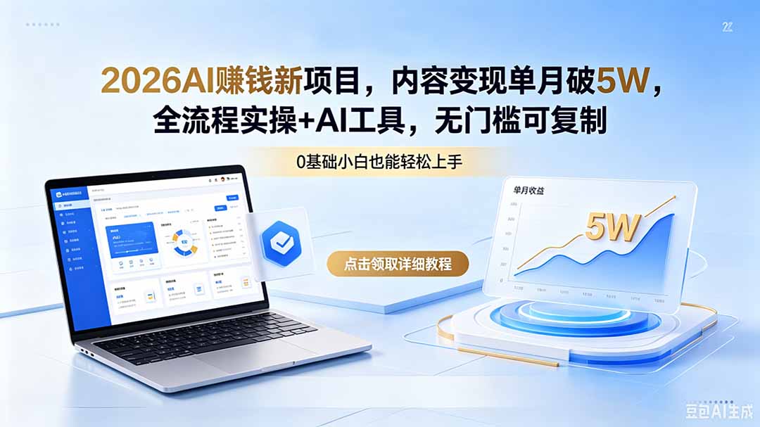 2026AI赚钱新项目，内容变现单月破5W，全流程实操+AI工具，无门槛可复制 - 觅资源