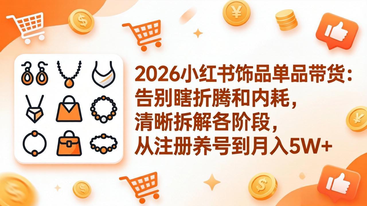 2026小红书饰品单品带货：告别瞎折腾和内耗，清晰拆解各阶段，从注册养号到月入5W+ - 觅资源