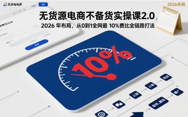 无货源电商不备货实操课2.0，2026年布局，从0到1全网最低10%费比全链路打法【更新26年5月】 - 觅资源