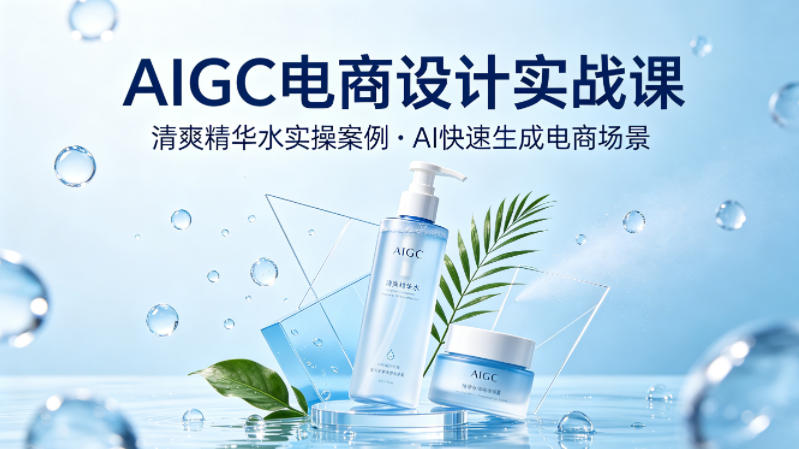 AIGC电商设计实战课，以清爽精华水为实操案例，教你用AI快速生成电商场景 - 觅资源