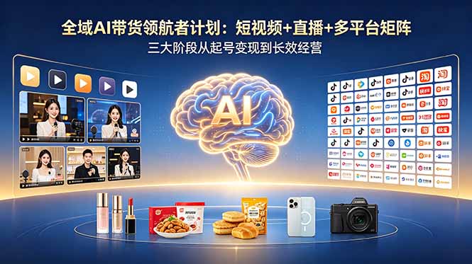 全域AI带货领航者计划：短视频+直播+多平台矩阵，三大阶段从起号变现到长效经营 - 觅资源