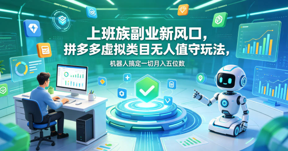上班族副业新风口，拼多多虚拟类目无人值守玩法，机器人搞定一切月入五位数【揭秘】 - 觅资源