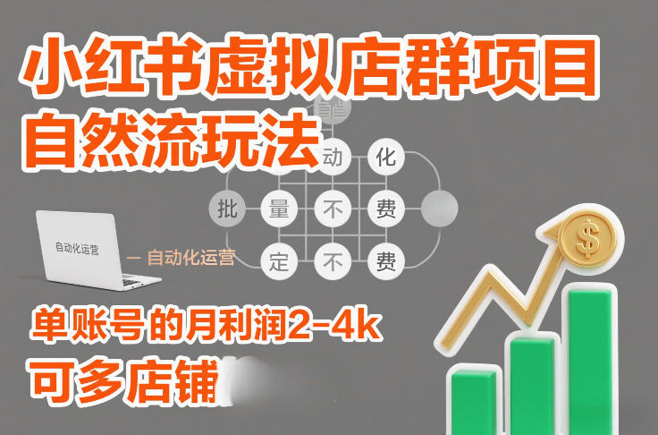 小红书虚拟店群项目，自然流玩法，批量自动化，稳定不费号，单账号的月利润2-4k，可多店矩阵|YX网创