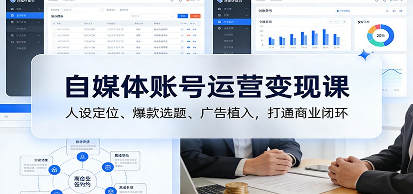 自媒体账号运营变现课：人设定位、爆款选题、广告植入，打通商业闭环|中创学习社