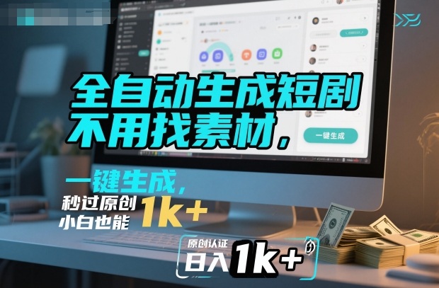全自动生成短剧，不用找素材，不用剪辑，一键生成，秒过原创，小白也能轻松日入1k+【揭秘】|YX网创