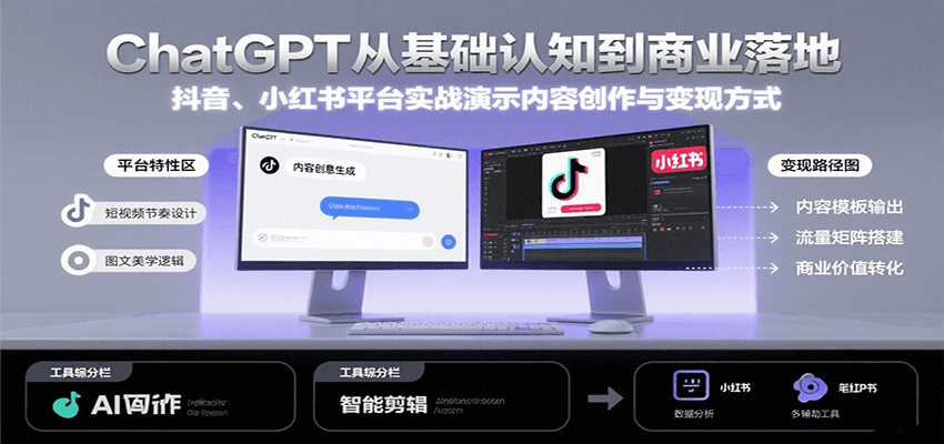 ChatGPT从基础认知到商业落地，实战演示抖音、小红书等平台的内容创作与变现|YX网创