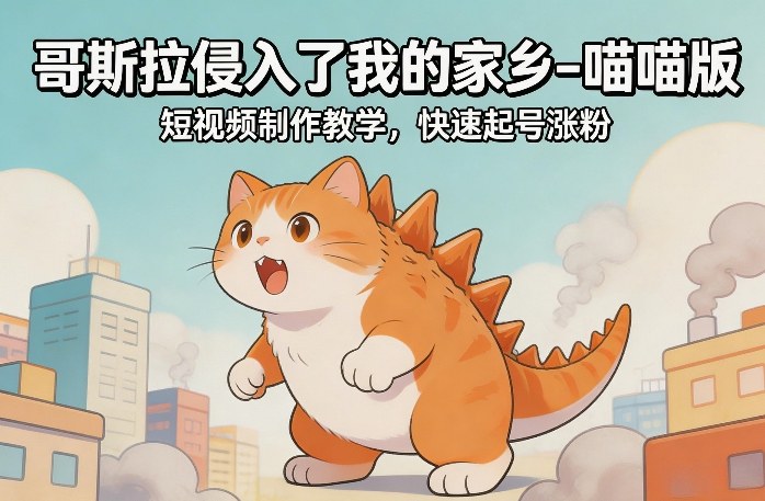 哥斯拉侵入了我的家乡–喵喵版短视频制作教学，快速起号涨粉|中创学习社