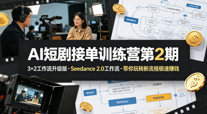 AI短剧接单训练营第2期，3+2工作流升级版，Seedance 2.0工作流，带你玩转新流程极速賺钱 - 觅资源