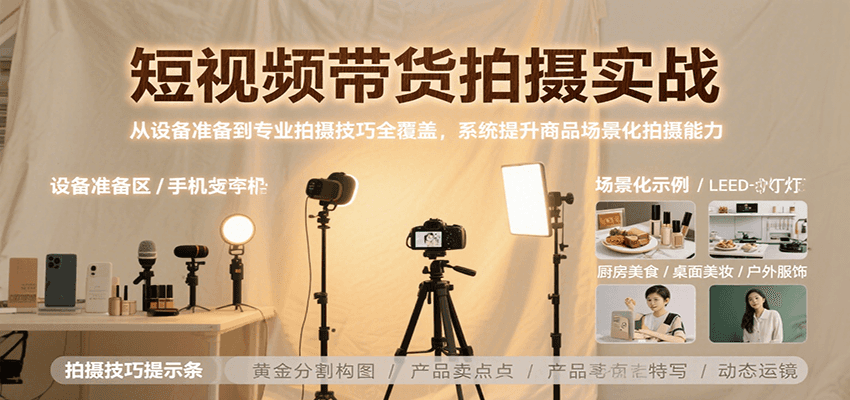 短视频带货拍摄实战，从设备准备到专业拍摄技巧全覆盖，系统提升商品场景化拍摄能力|YX网创