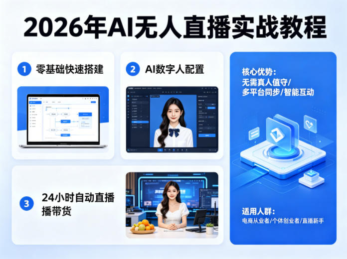 2026年AI无人直播实战教程，零基础也能快速搭建AI数字人无人直播间，实现24小时自动直播带货 - 觅资源