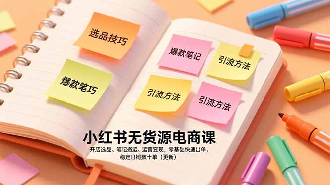 小红书无货源电商课，开店选品、笔记搬运、运营变现，零基础快速出单，稳定日销数十单(更新|YX网创