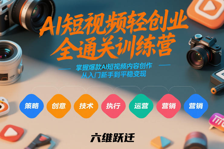 AI短视频轻创业全通关训练营，掌握爆款AI短视频内容创作，从入门新手到平稳变现的六维跃迁|中创学习社