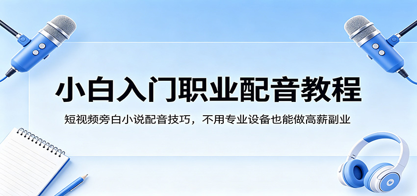 小白入门职业配音教程，短视频旁白小说配音技巧，不用专业设备也能做高薪副业 - 觅资源