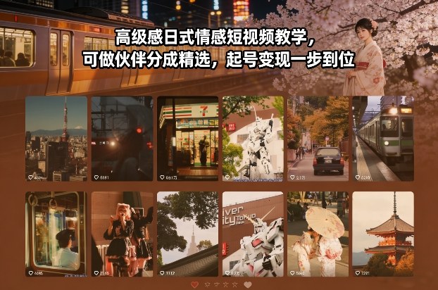 高级感日式情感短视频教学，可做伙伴分成精选，起号变现一步到位|YX网创