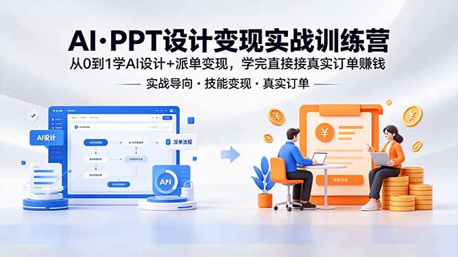 AI·PPT设计变现实战训练营，从0到1学AI设计+派单变现，学完直接接真实订单赚钱 - 觅资源