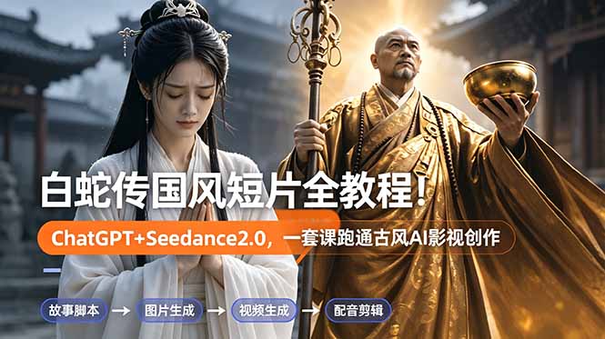 白蛇传-国风短片全教程！ChatGPT+Seedance2.0，一套课跑通古风AI影视创作 - 觅资源