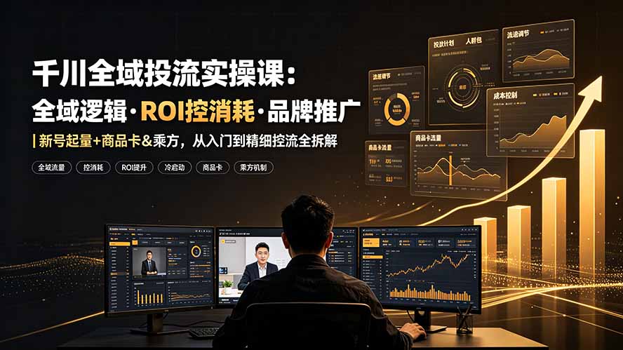 千川全域投流实操课：全域逻辑·ROI控消耗·品牌推广｜新号起量+商品卡&乘方，从入门到精细控流全拆解 - 觅资源