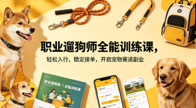 职业遛狗师全能训练课，轻松入行，稳定接单，开启宠物赛道副业 - 觅资源