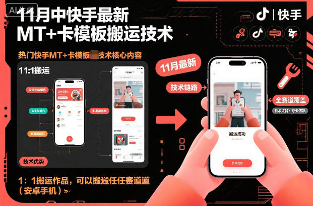 11月中快手最新MT+卡模板搬运技术，1：1搬运作品，可以搬运任何赛道(安卓手机)|YX网创