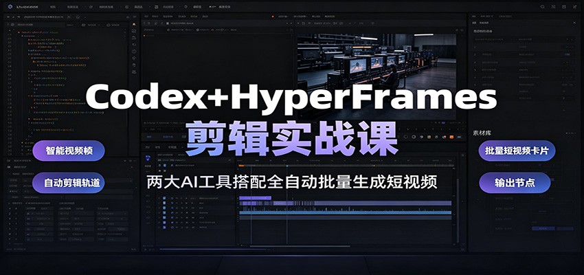 Codex+HyperFrames剪辑实战课：两大AI工具搭配全自动批量生成短视频 - 觅资源