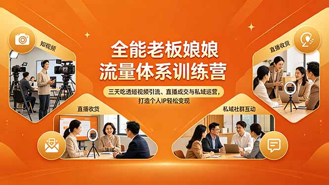 全能老板娘流量体系训练营，三天吃透短视频引流、直播成交与私域运营，打造个人IP轻松变现 - 觅资源