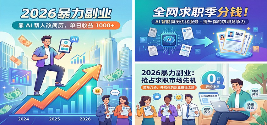 2026暴力副业：靠AI帮人改简历，单日收益1000+，全网求职季分钱 - 觅资源