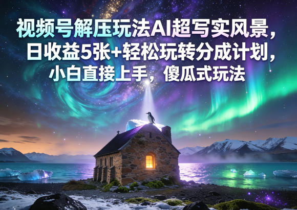 视频号解压玩法AI超写实风景，日收益5张+轻松玩转分成计划，小白直接上手，傻瓜式玩法 - 觅资源
