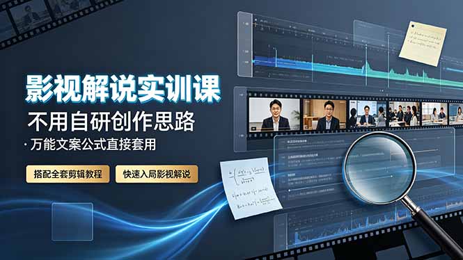 影视解说实训课：不用自研创作思路，万能文案公式直接套用，搭配全套剪辑教程，快速入局影视解说 - 觅资源