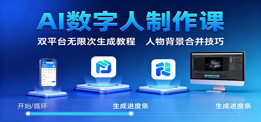 AI数字人制作课：双平台无限次生成教程，人物背景合并技巧|YX网创