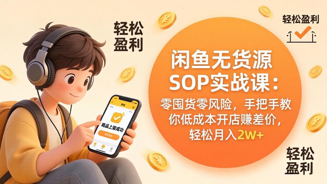 闲鱼无货源SOP实战课：零囤货零风险，手把手教你低成本开店赚差价，轻松月入2w+ - 觅资源
