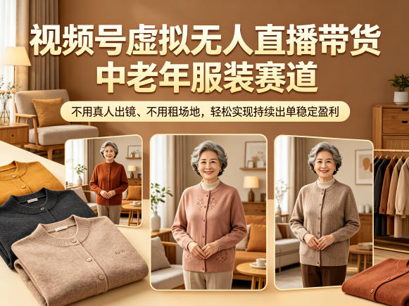 视频号虚拟无人直播带货中老年服装赛道，不用真人出镜、不用租场地，轻松实现持续出单稳定盈利 - 觅资源