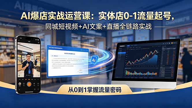 AI爆店实战运营课：实体店0-1流量起号，同城短视频+AI文案+直播全链路实战 - 觅资源
