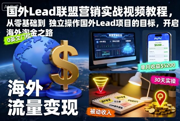 国外Lead联盟营销实战视频教程，从零基础到独立操作国外Lead项目的目标，开启海外淘金之路|YX网创