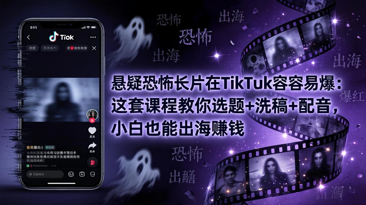 悬疑恐怖长片在TikTok最容易爆：这套课程教你选题+洗稿+配音，小白也能出海赚钱 - 觅资源