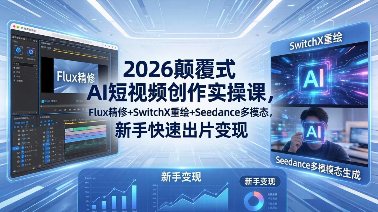 2026颠覆式 AI短视频创作课-5月更新，Flux精修+SwitchX重绘+Seedance多模态，新手快速出片变现 - 觅资源
