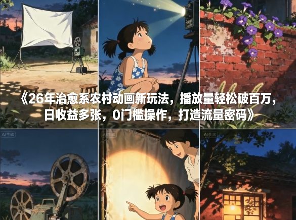 26年治愈系农村动画新玩法，播放量轻松破百万，日收益多张，0门槛操作，打造流量密码|中创学习社