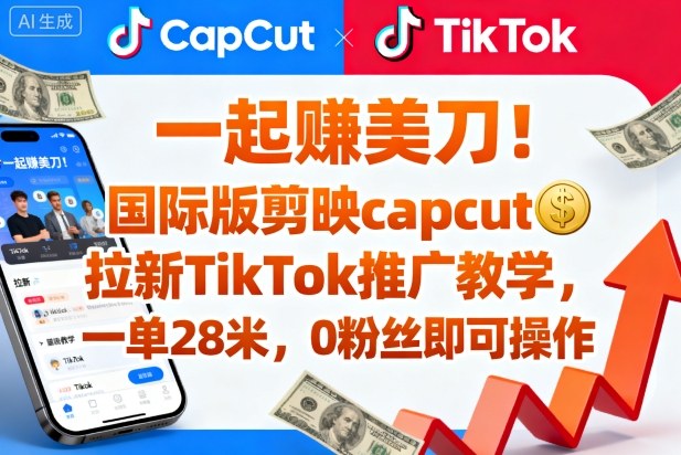 一起賺美刀！国际版剪映capcut拉新TikTok推广教学，一单28米，0粉丝即可操作(附推广入口和教学)|YX网创