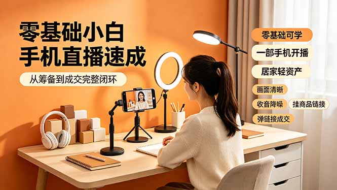 零基础小白手机直播速成，从筹备到成交完整闭环，适配苹果安卓系统，解决杂音卡顿留人难问题 - 觅资源