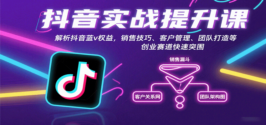 抖音实战提升课：解析抖音蓝v权益，销售技巧、客户管理、团队打造等创业赛道快速突围|YX网创